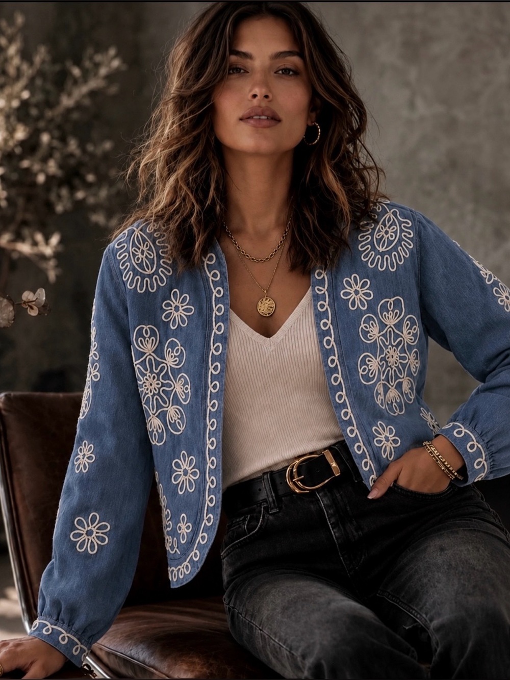 New🌺$398 Johnny Was Soutache Bolero Jacket Denim Indigo Cotton Embroidered XL